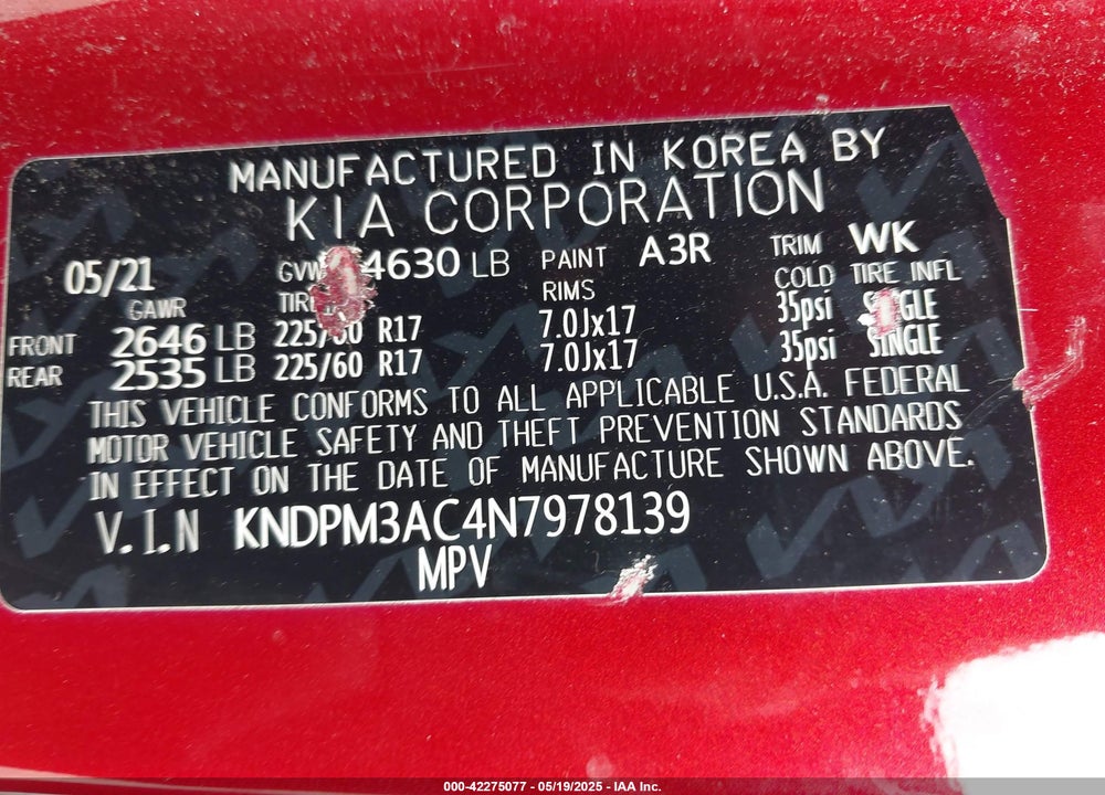 2022 KIA SPORTAGE VIN: KNDPM3AC4N7978139