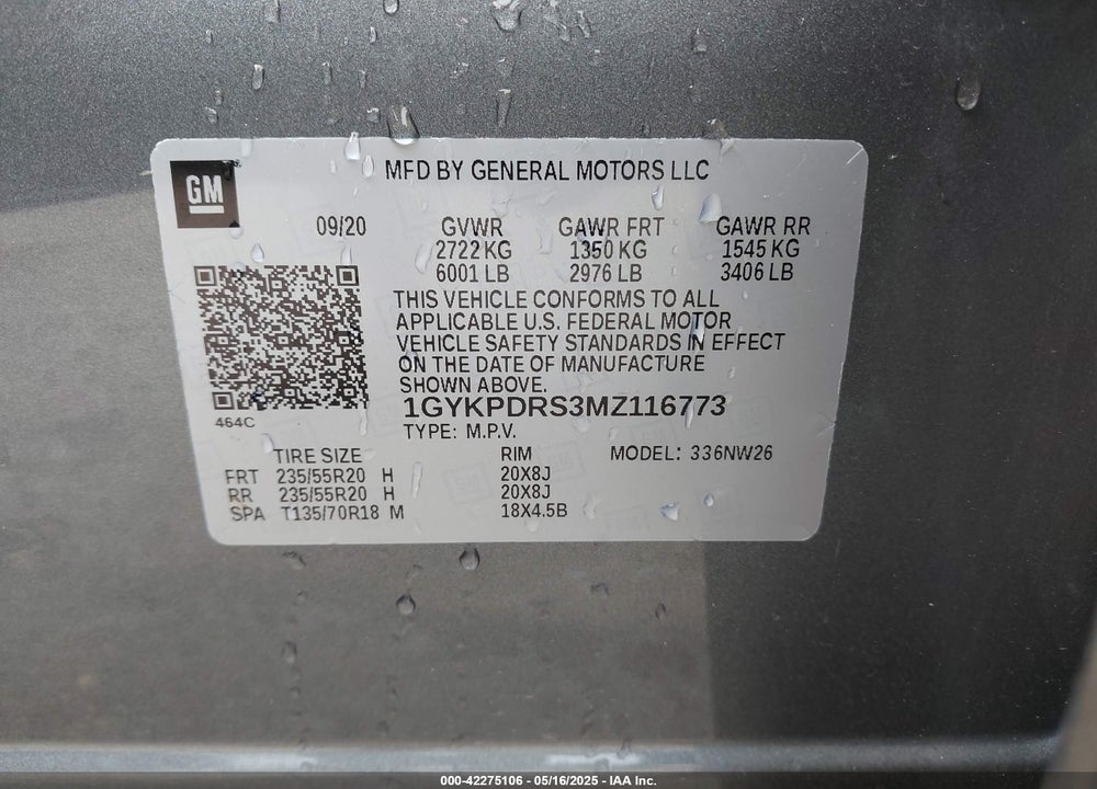 2021 CADILLAC XT6 VIN: 1GYKPDRS3MZ116773