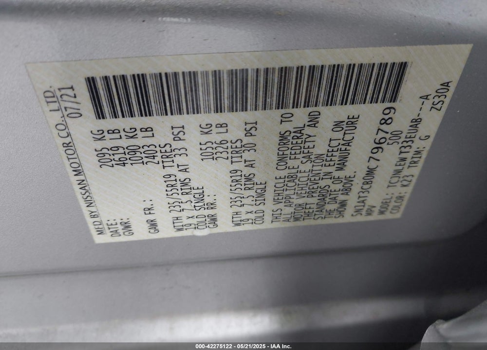 2021 NISSAN ROGUE VIN: 5N1AT3CB0MC796789