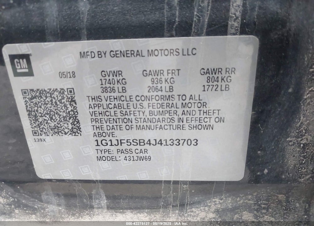 2018 CHEVROLET SONIC VIN: 1G1JF5SB4J4133703