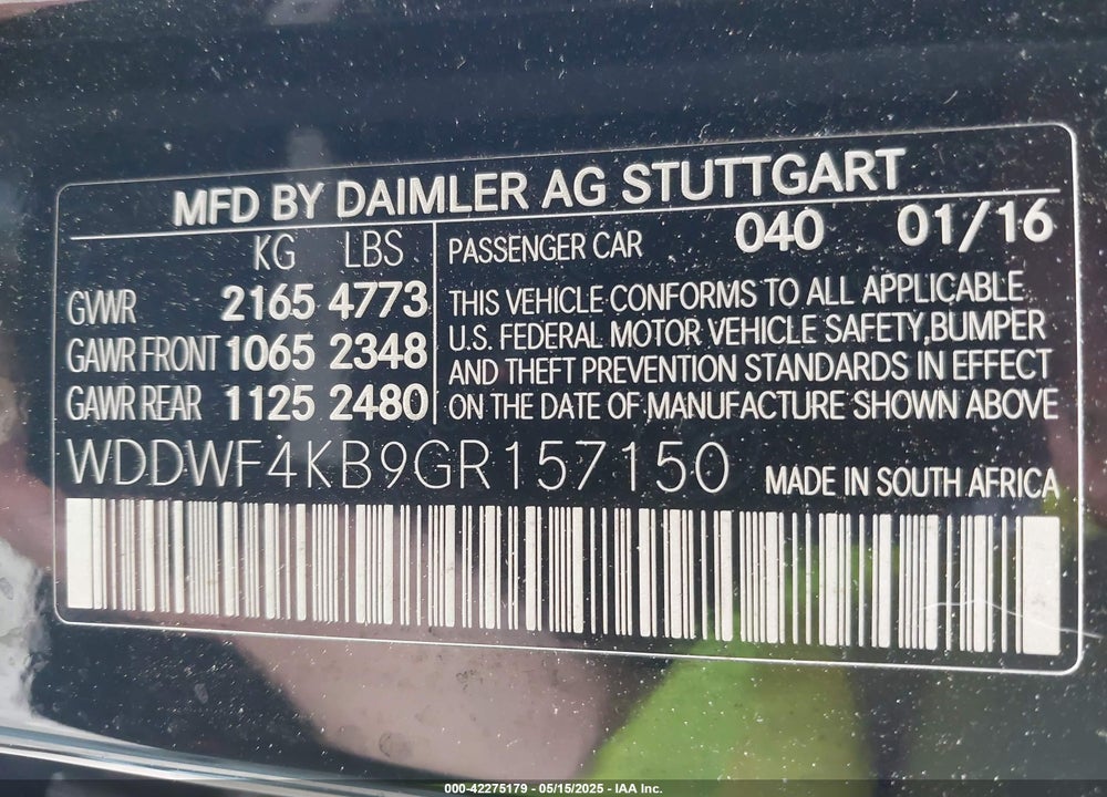2016 MERCEDES-BENZ C 300 VIN: WDDWF4KB9GR157150