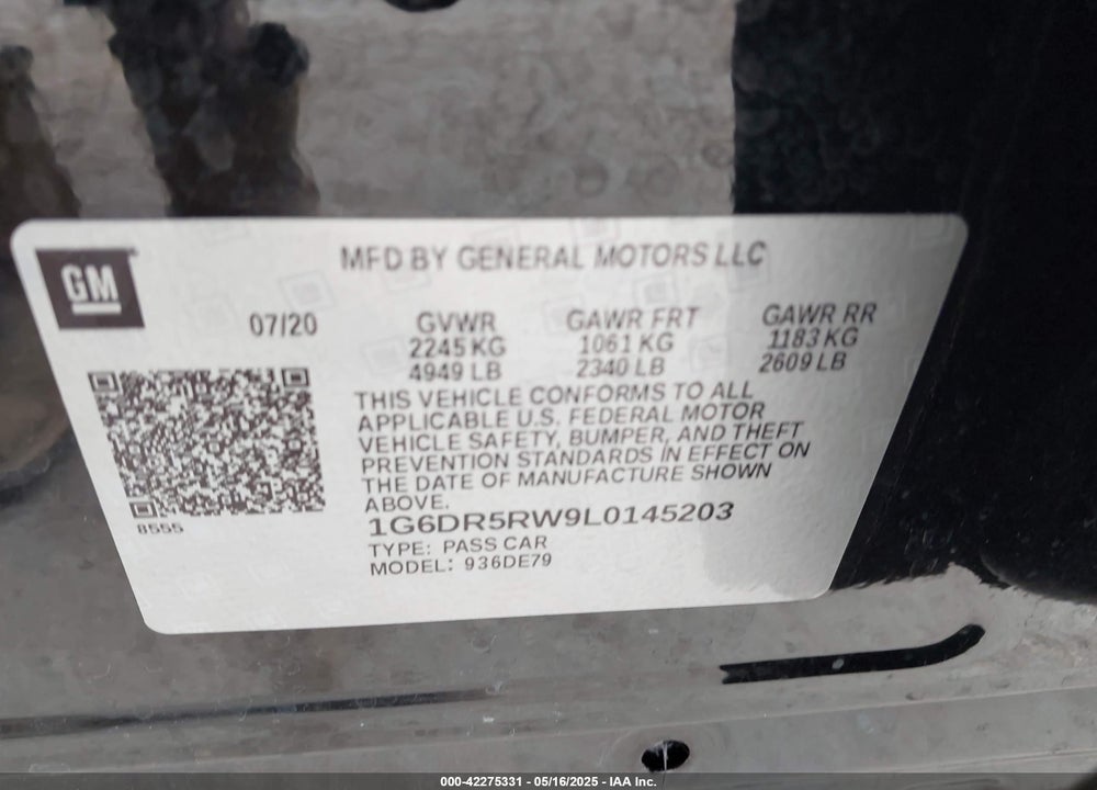2020 CADILLAC CT5 V-SERIES VIN: 1G6DR5RW9L0145203