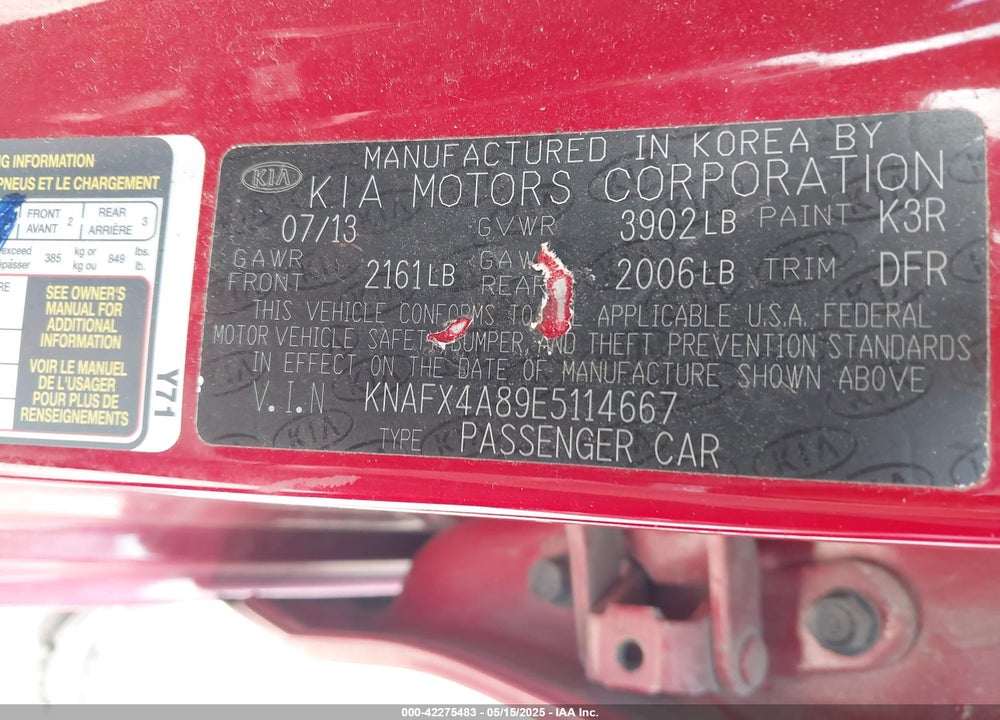 2014 KIA FORTE VIN: KNAFX4A89E5114667