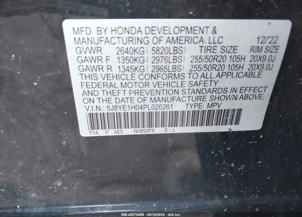2023 ACURA MDX VIN: 5J8YE1H04PL020261