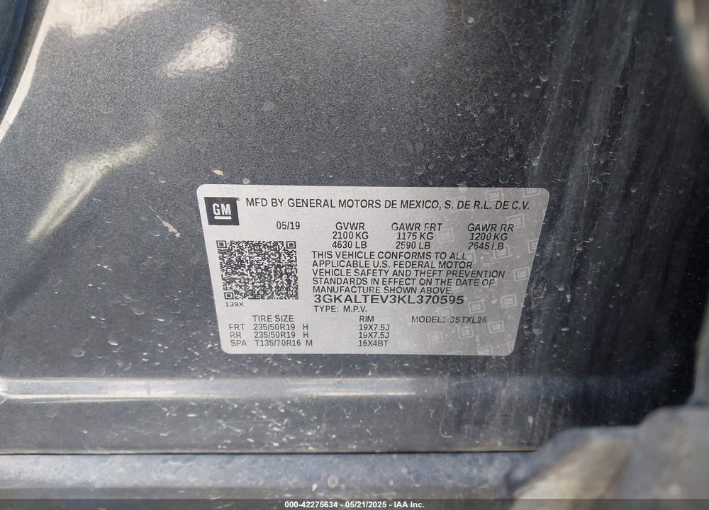 2019 GMC TERRAIN SLE VIN: 3GKALTEV3KL370595