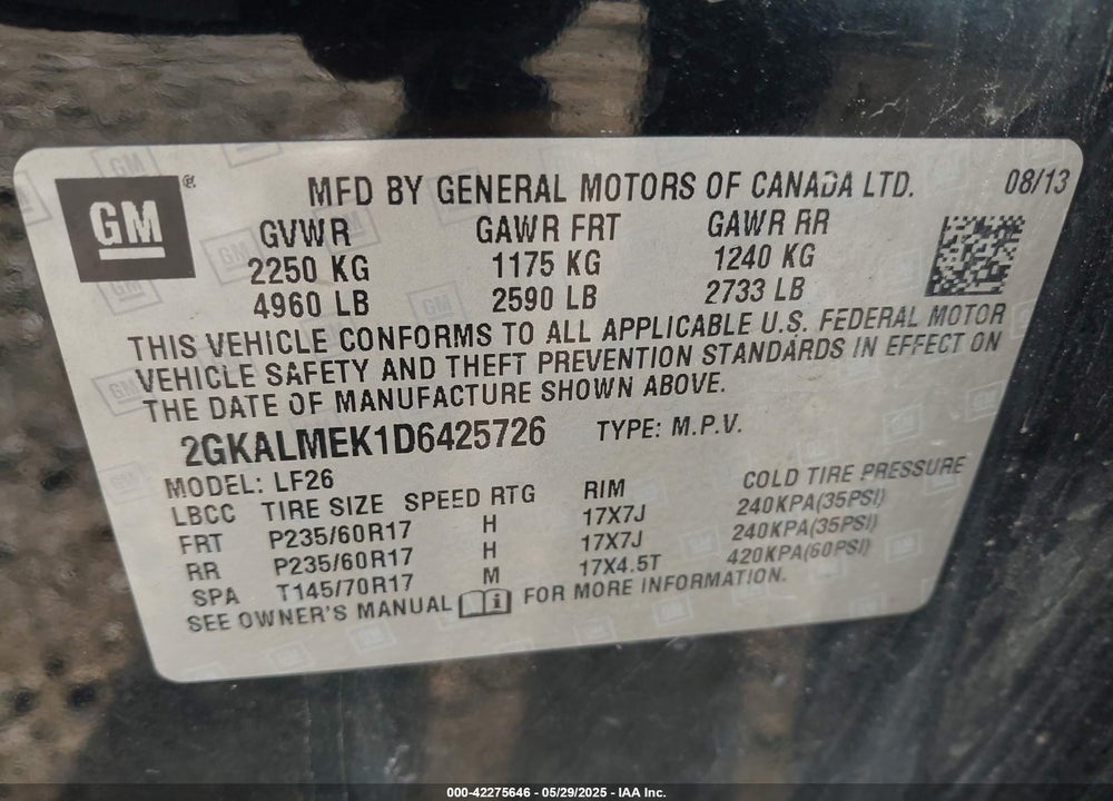 2013 GMC TERRAIN VIN: 2GKALMEK1D6425726
