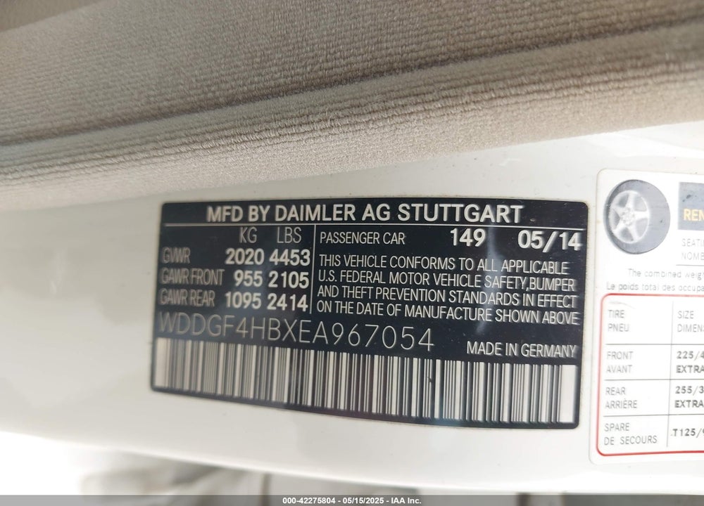 2014 MERCEDES-BENZ C CLASS VIN: WDDGF4HBXEA967054