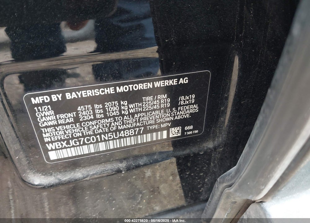 2022 BMW X1 SDRIVE28I VIN: WBXJG7C01N5U48877