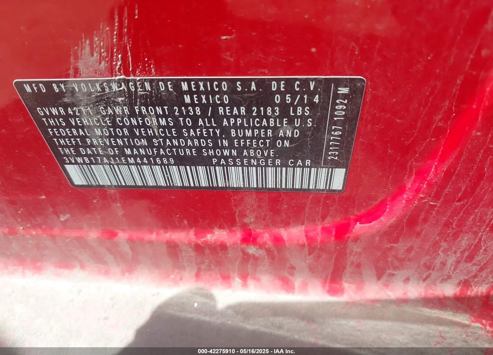 2014 VOLKSWAGEN JETTA 1.8T SE VIN: 3VWB17AJ1EM441689