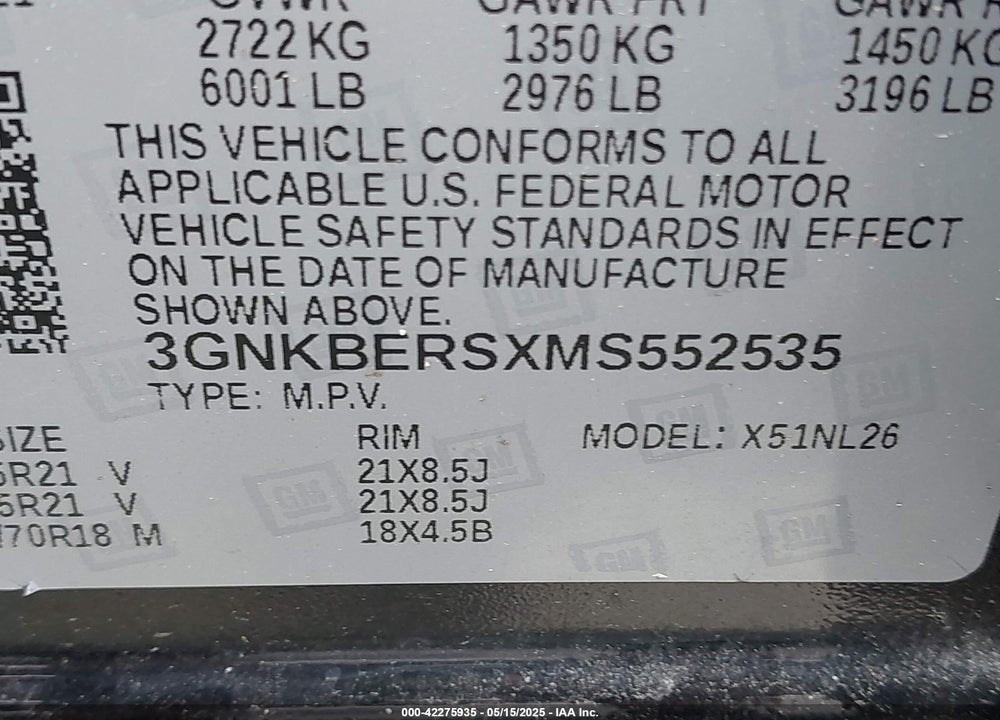 2021 CHEVROLET BLAZER VIN: 3GNKBERSXMS552535