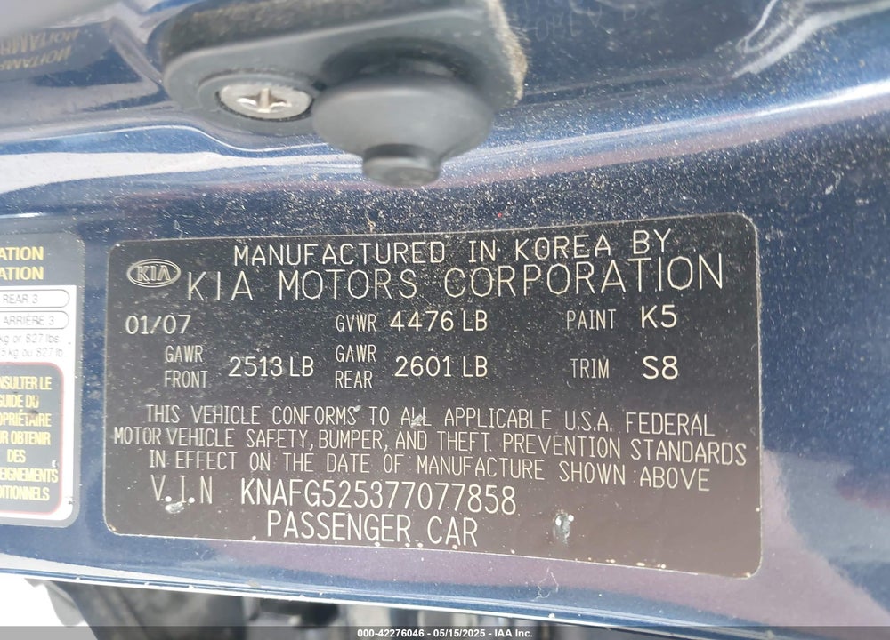 2007 KIA RONDO VIN: KNAFG525377077858