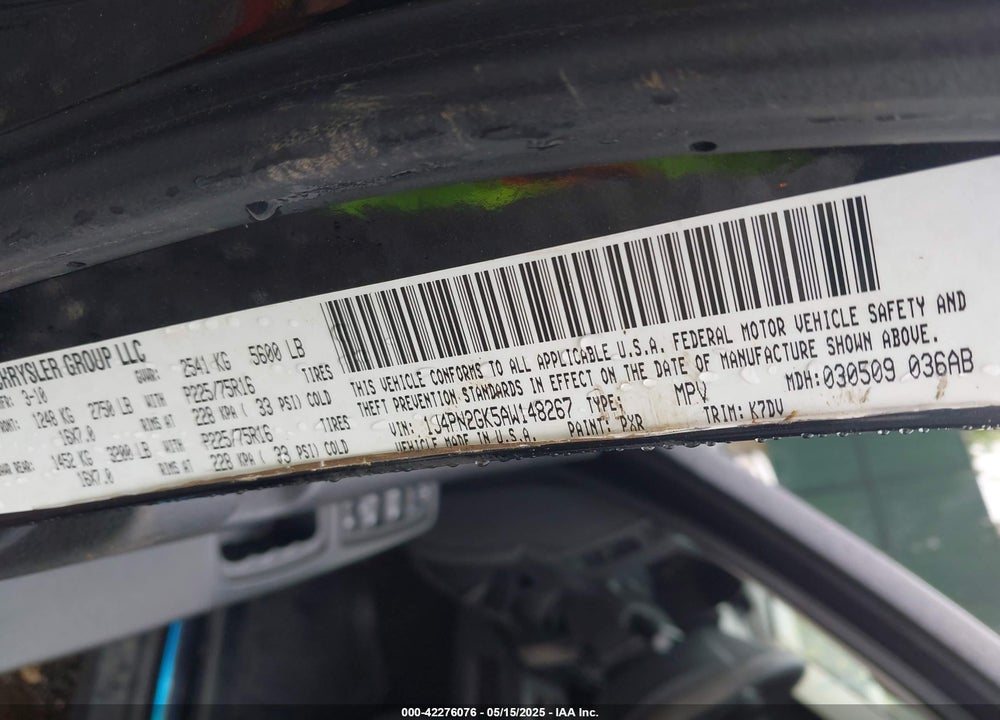 2010 JEEP LIBERTY VIN: 1J4PN2GK5AW148267