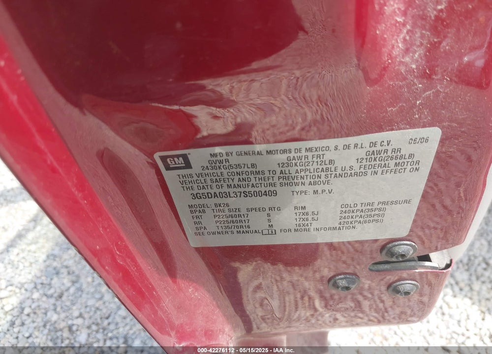 2007 BUICK RENDEZVOUS CX/CXL VIN: 3G5DA03L37S500409