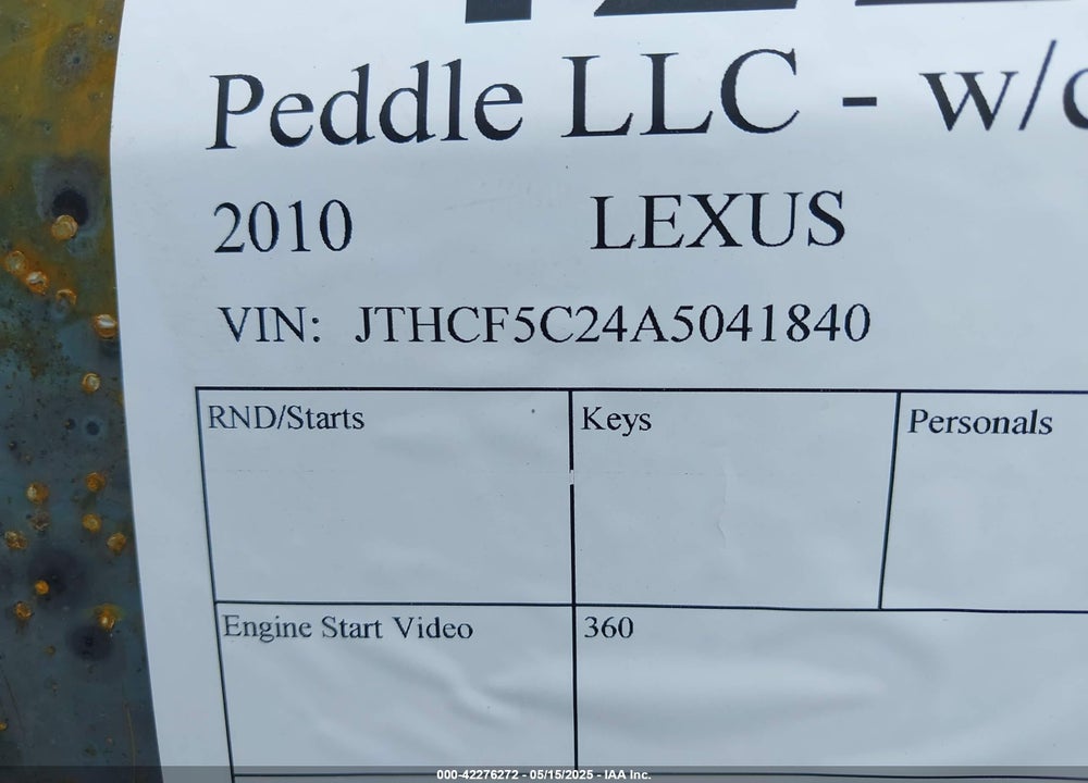 2010 LEXUS IS 250 VIN: JTHCF5C24A5041840