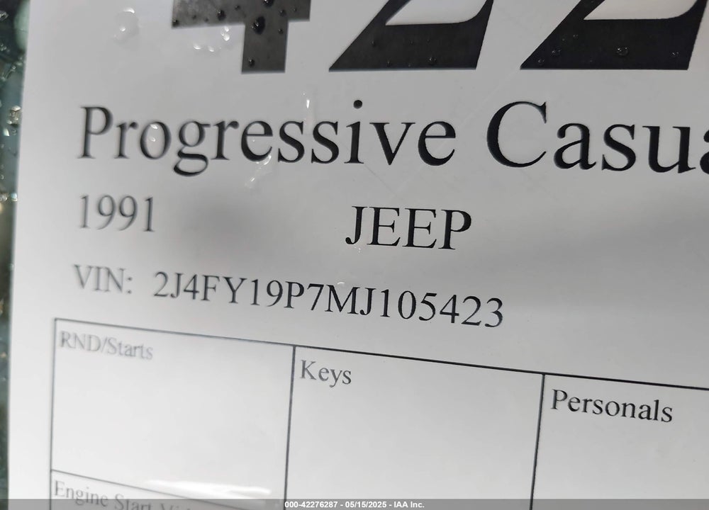 1991 JEEP WRANGLER / YJ S VIN: 2J4FY19P7MJ105423