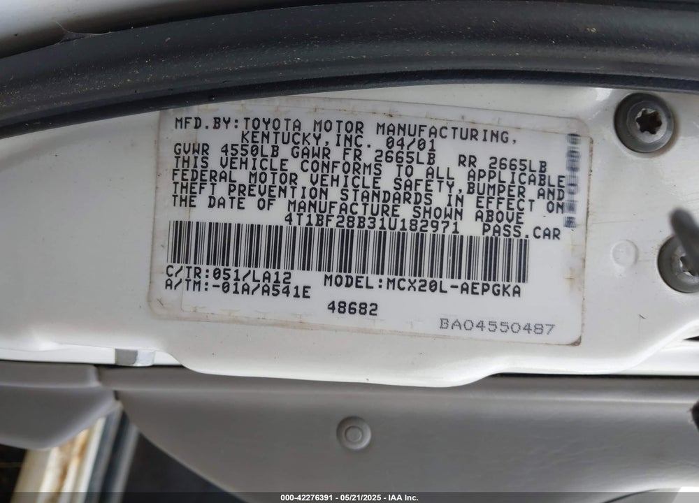 2001 TOYOTA AVALON XLS VIN: 4T1BF28B31U182971