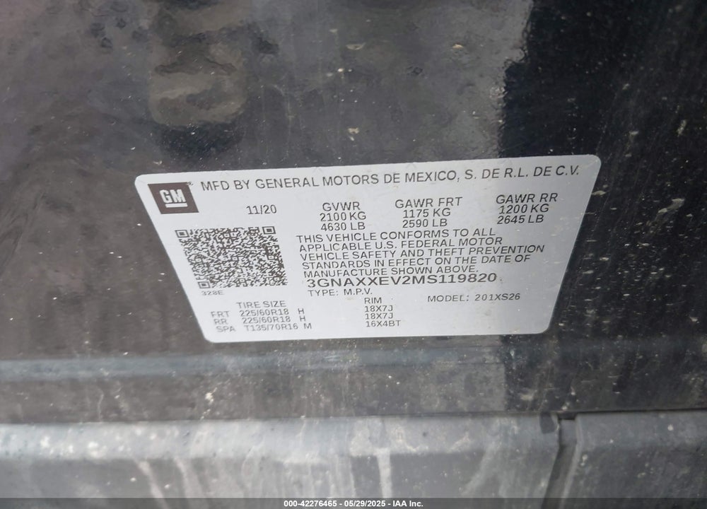 2021 CHEVROLET EQUINOX AWD PREMIER VIN: 3GNAXXEV2MS119820