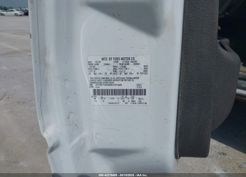 2009 FORD F-150 STX/XL/XLT VIN: 1FTRF12W69KC07426