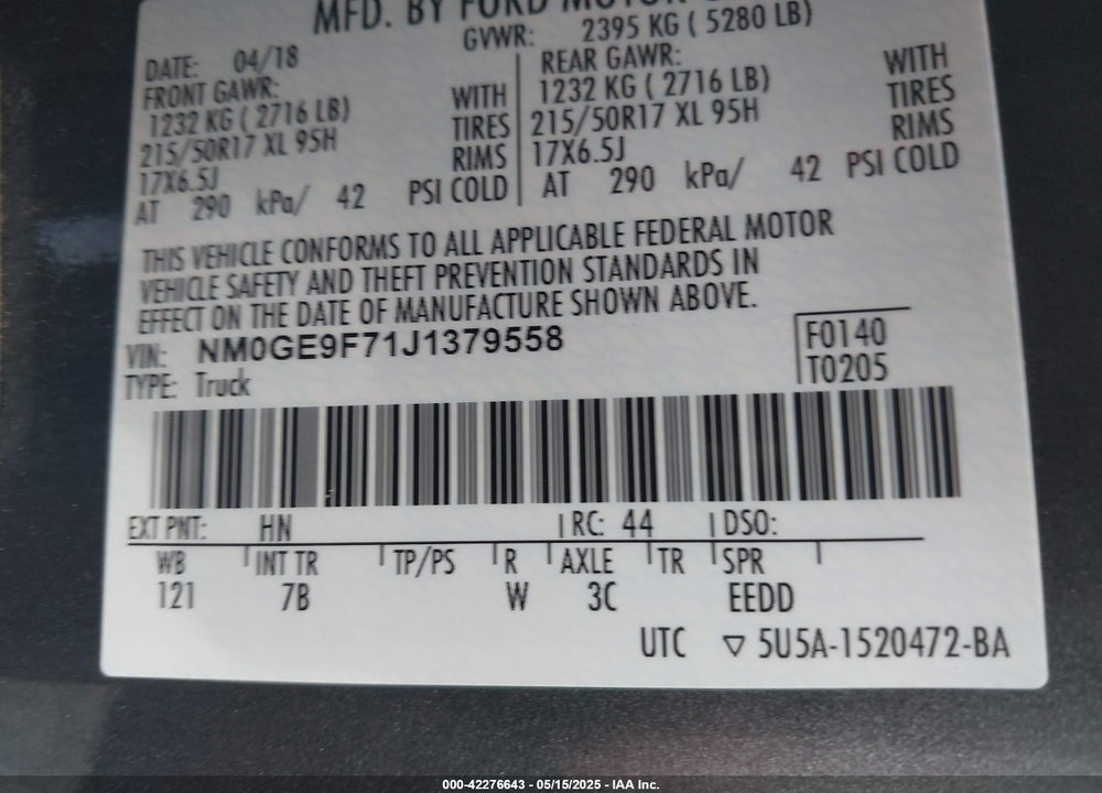 2018 FORD TRANSIT CONNECT XLT VIN: NM0GE9F71J1379558