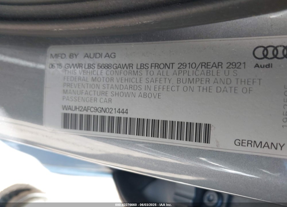 2016 AUDI S6 VIN: WAUH2AFC9GN021444