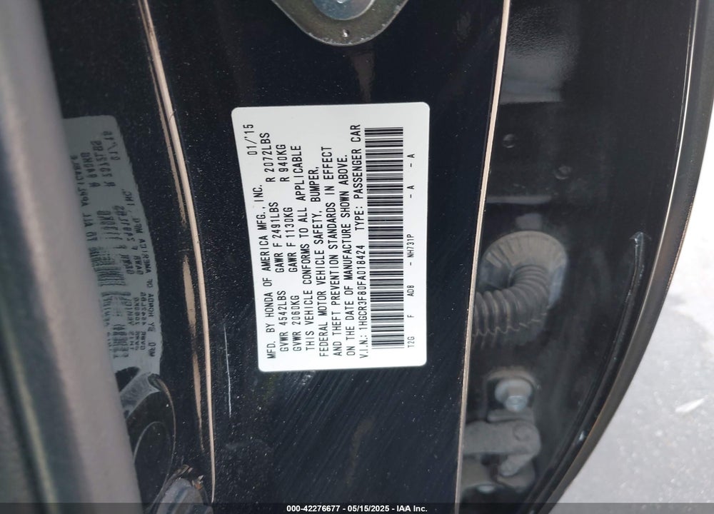 2015 HONDA ACCORD VIN: 1HGCR3F80FA018424