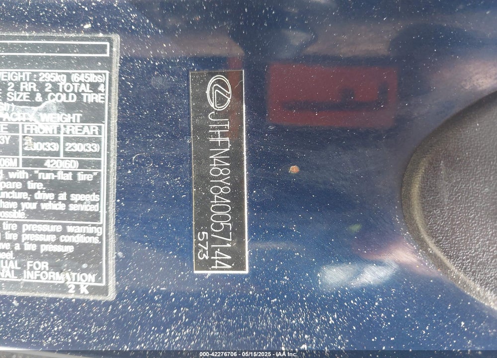 2004 LEXUS SC 430 VIN: JTHFN48Y840057144