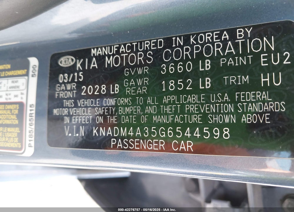 2016 KIA RIO LX VIN: KNADM4A35G6544598
