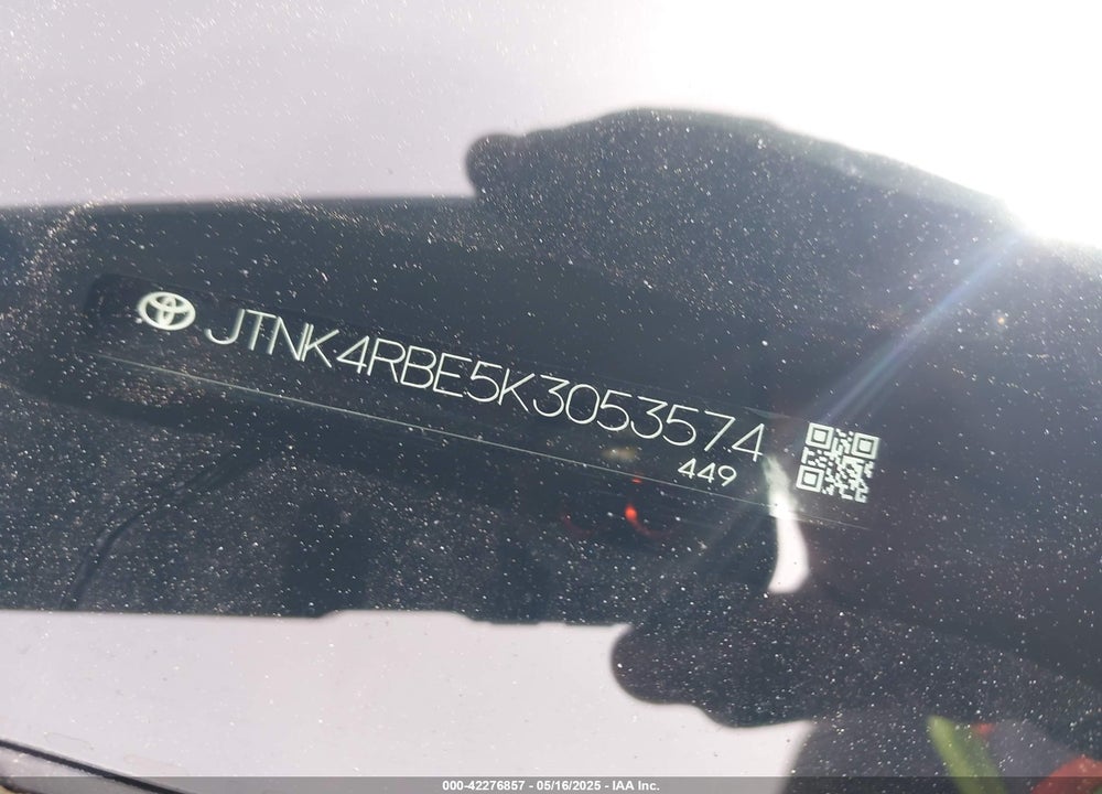2019 TOYOTA COROLLA SE VIN: JTNK4RBE5K3053574