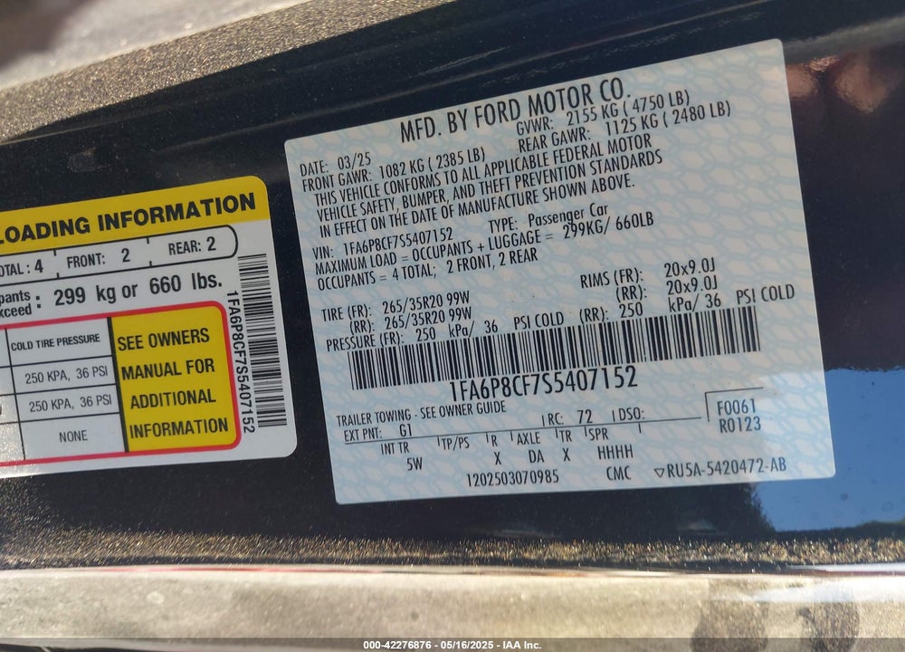 2025 FORD MUSTANG VIN: 1FA6P8CF7S5407152