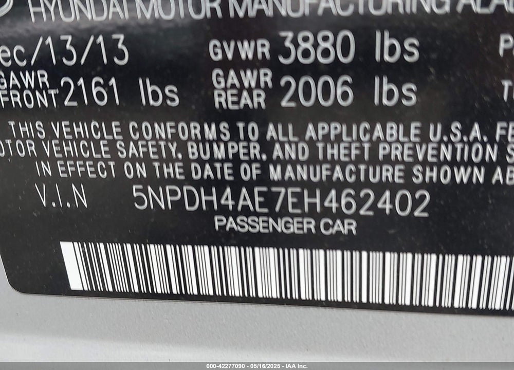 2014 HYUNDAI ELANTRA SE VIN: 5NPDH4AE7EH462402