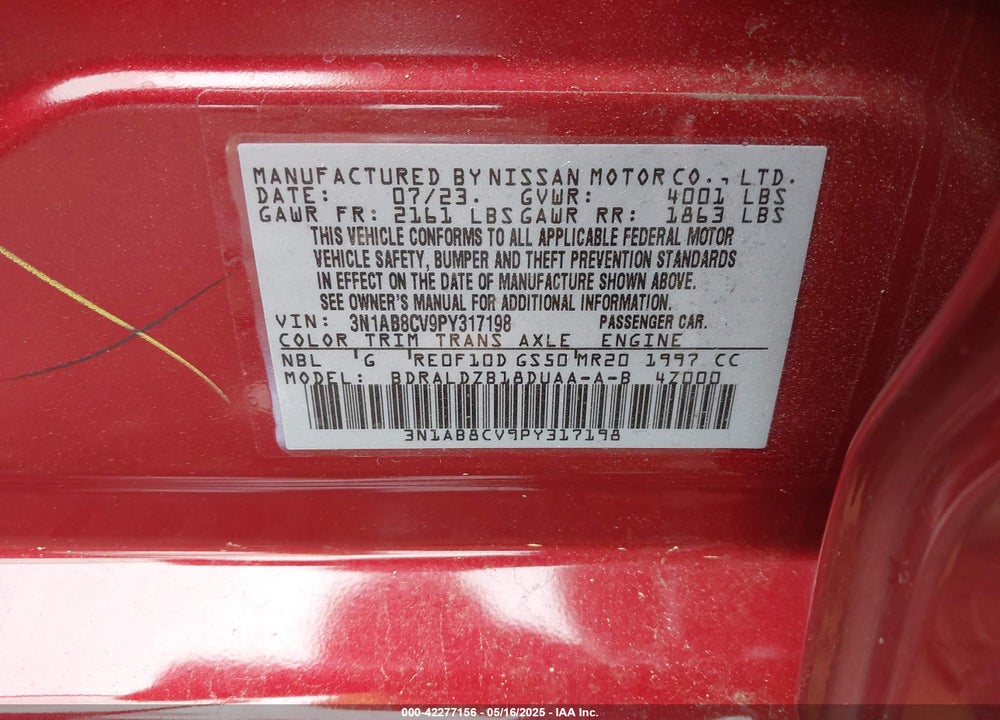 2023 NISSAN SENTRA SV XTRONIC CVT VIN: 3N1AB8CV9PY317198