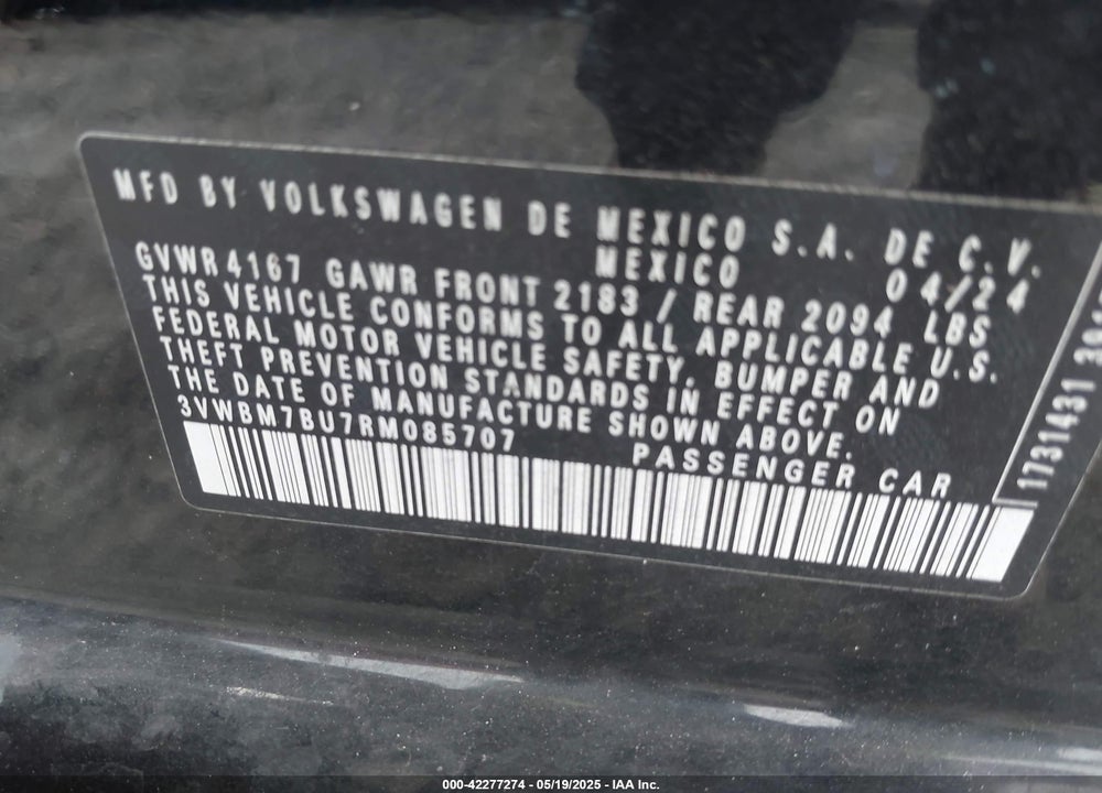 2024 VOLKSWAGEN JETTA VIN: 3VWBM7BU7RM085707