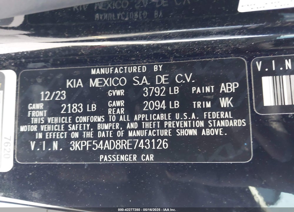 2024 KIA FORTE VIN: 3KPF54AD8RE743126