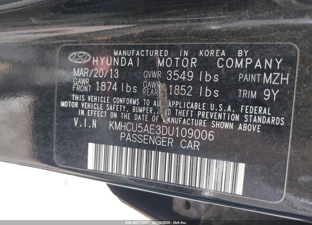 2013 HYUNDAI ACCENT VIN: KMHCU5AE3DU109006