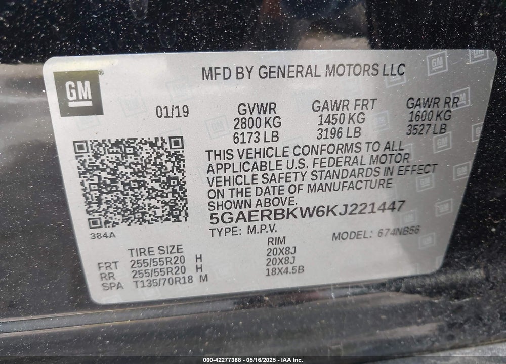 2019 BUICK ENCLAVE FWD ESSENCE VIN: 5GAERBKW6KJ221447