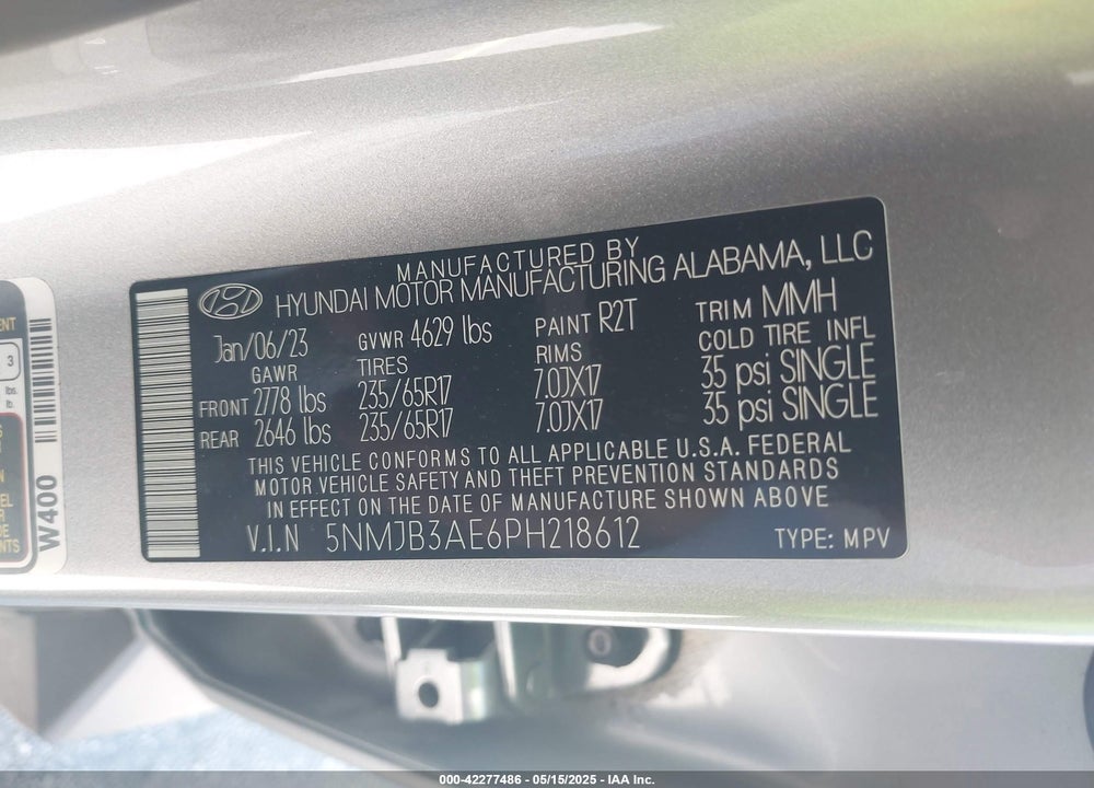 2023 HYUNDAI TUCSON VIN: 5NMJB3AE6PH218612