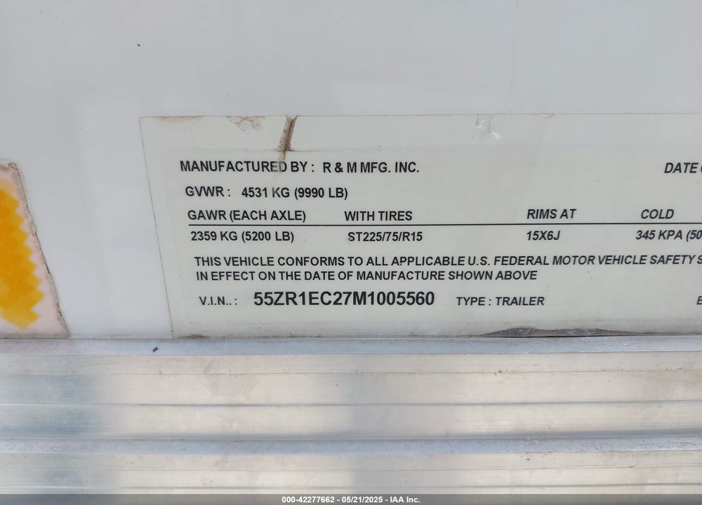 2021 R&M CARGO TRAI VIN: 55ZR1EC27M1005560