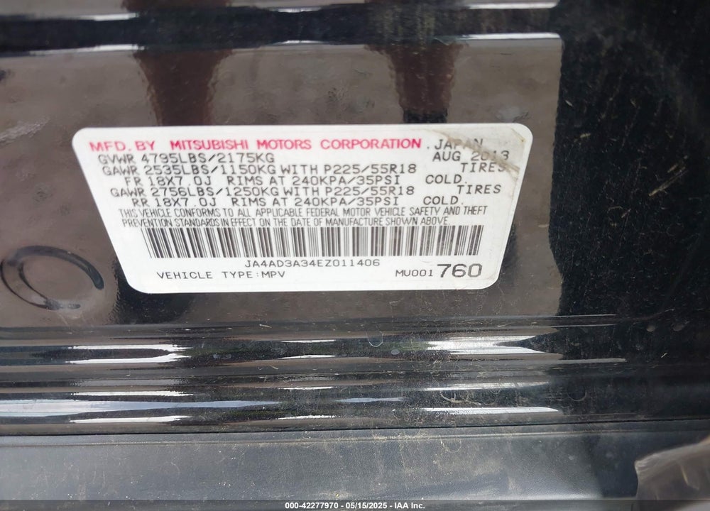 2014 MITSUBISHI OUTLANDER SE VIN: JA4AD3A34EZ011406