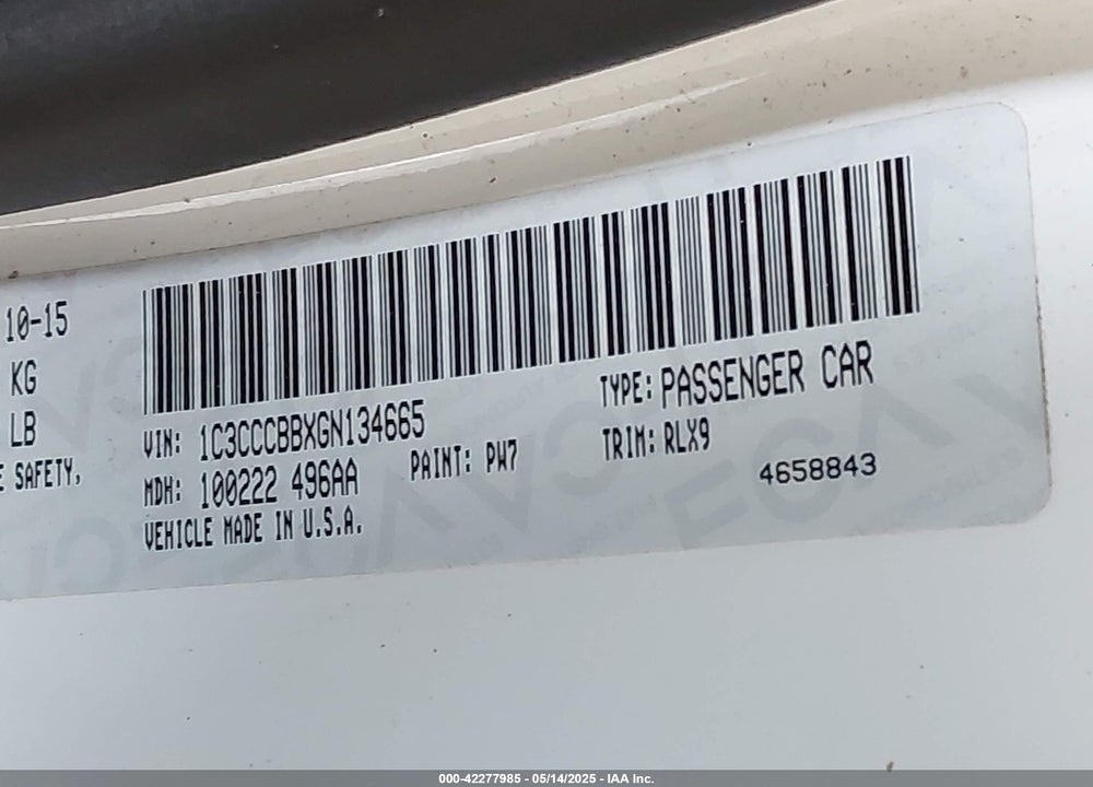 2016 CHRYSLER 200 S VIN: 1C3CCCBBXGN134665