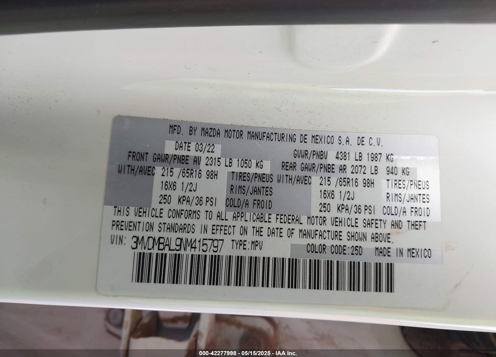 2022 MAZDA CX-30 VIN: 3MVDMBAL9NM415797