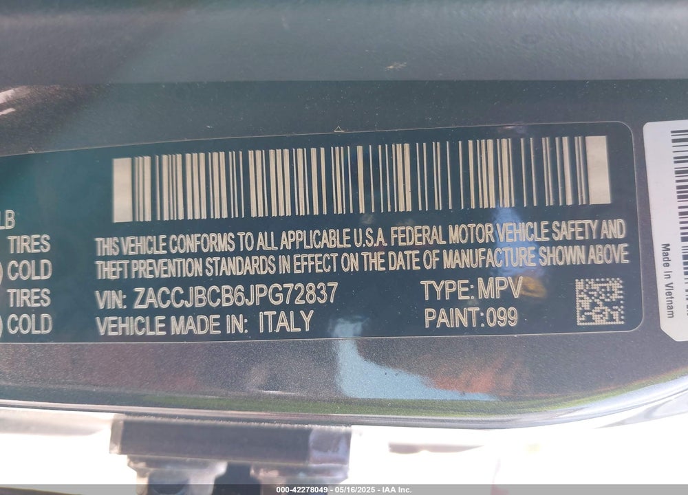 2018 JEEP RENEGADE VIN: ZACCJBCB6JPG72837
