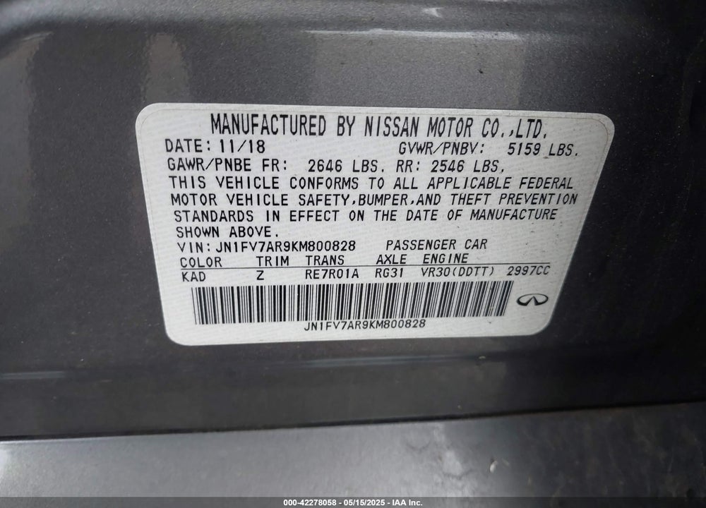 2019 INFINITI Q50 VIN: JN1FV7AR9KM800828