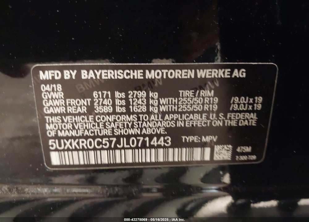 2018 BMW X5 VIN: 5UXKR0C57JL071443