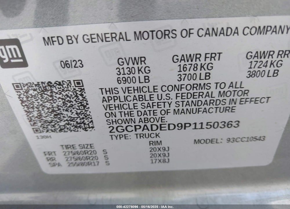 2023 CHEVROLET SILVERADO 1500 VIN: 2GCPADED9P1150363