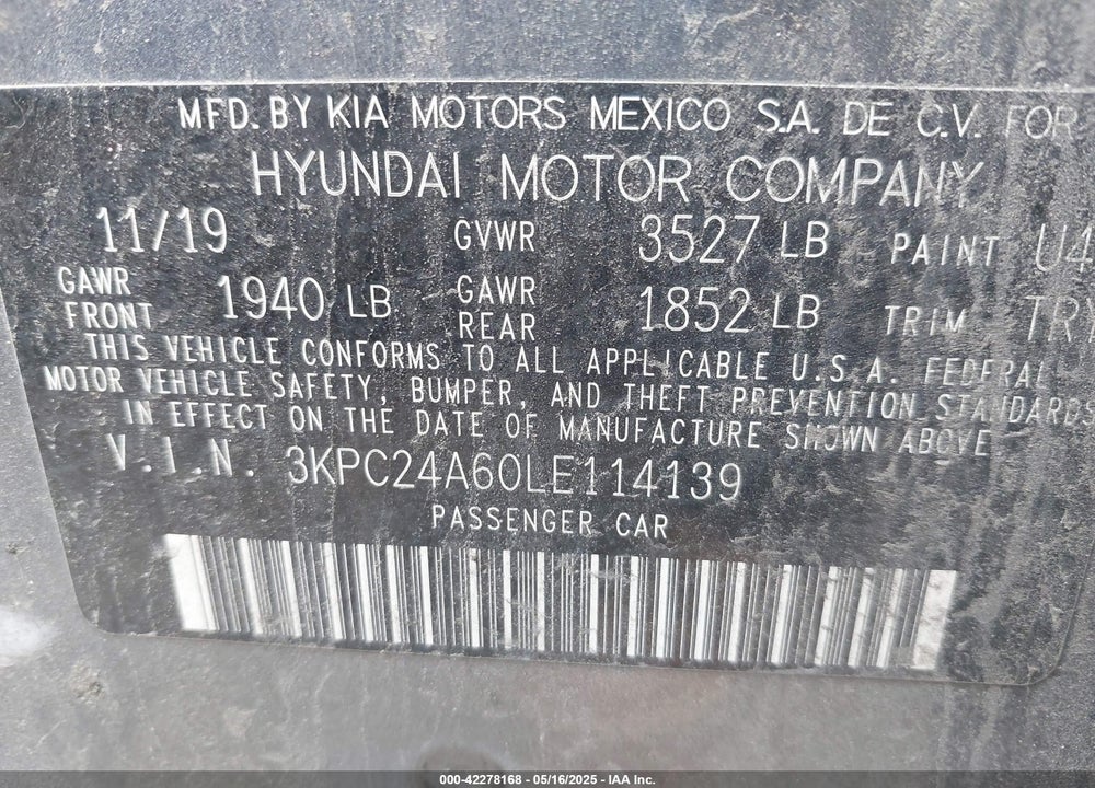 2020 HYUNDAI ACCENT VIN: 3KPC24A60LE114139