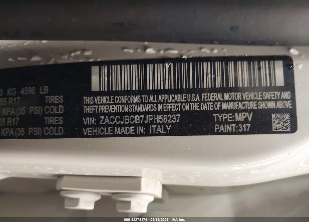 2018 JEEP RENEGADE VIN: ZACCJBCB7JPH58237