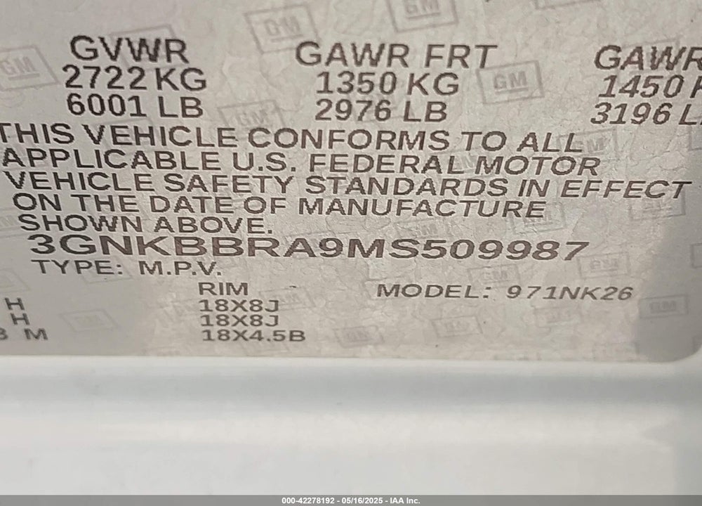 2021 CHEVROLET BLAZER VIN: 3GNKBBRA9MS509987