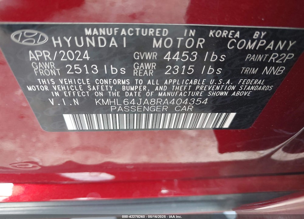 2024 HYUNDAI SONATA VIN: KMHL64JA8RA404354