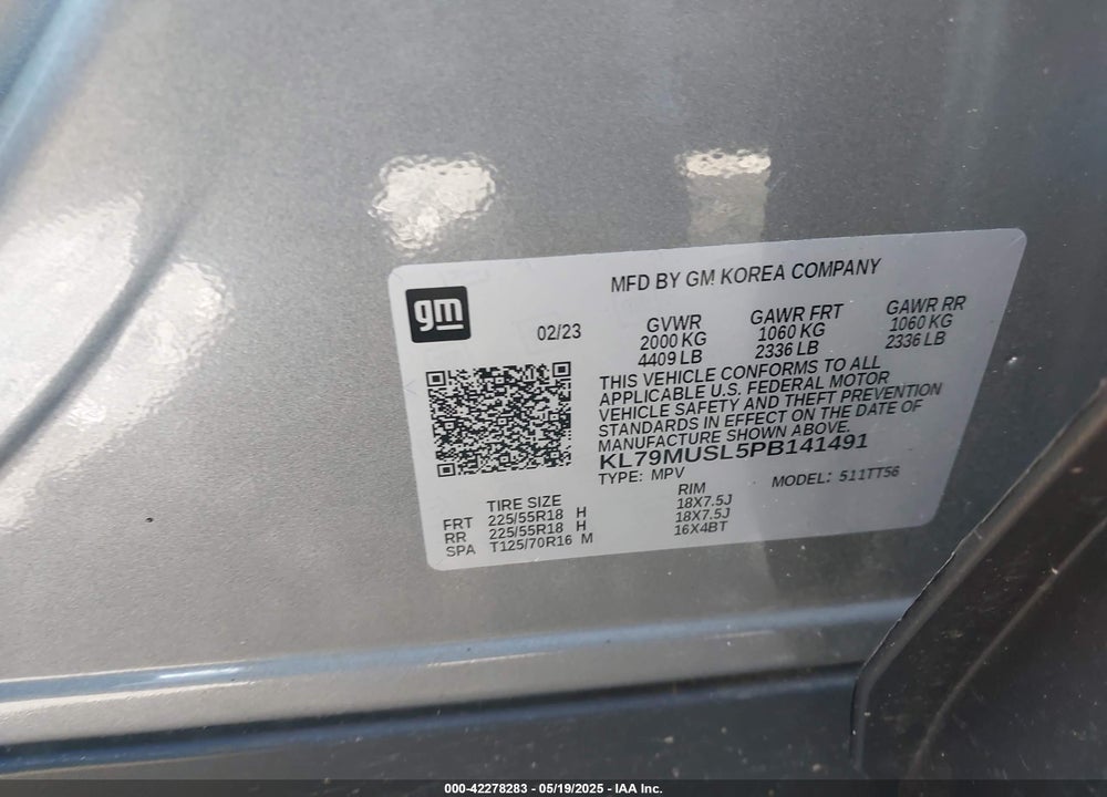 2023 CHEVROLET TRAILBLAZER VIN: KL79MUSL5PB141491