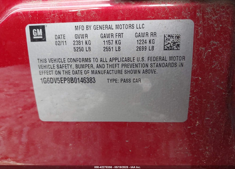 2011 CADILLAC CTS-V VIN: 1G6DV5EP8B0146383
